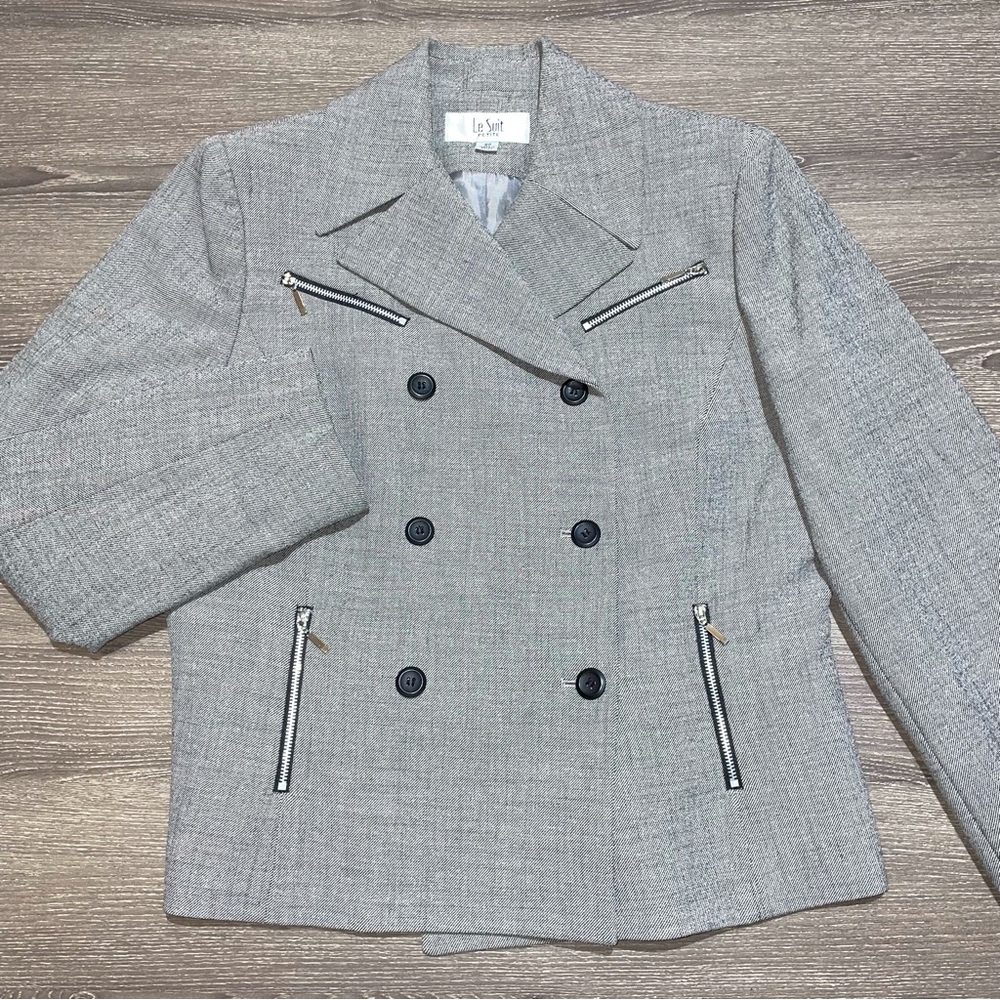 LE SUIT PETITE GRAY JACKET 6-Button 4-Zipper Size 8P